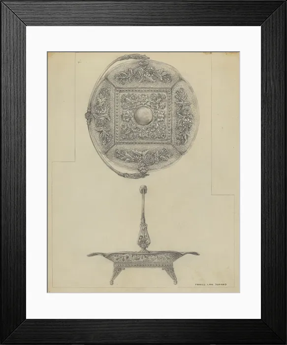 Framed Print : Silver Cake Dish, c. 1936. Creator: Francis Law Durand Framed Print : Silver Cake Dish, c. 1936. Creator: Francis Law Durand