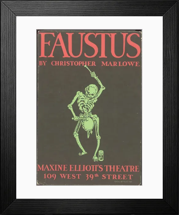 Framed Print : Poster from New York production of Dr. Faustus (Maxine Elliot Theater (skeleton poster)), [1937]. Creator: Unknown