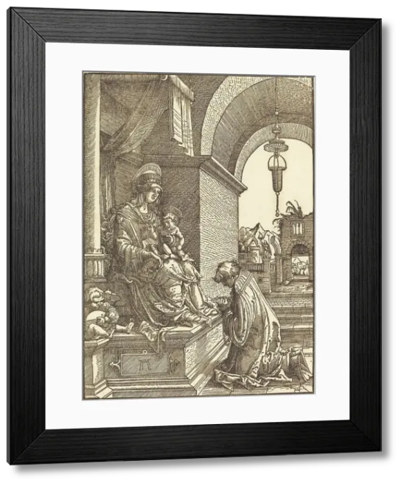 Framed Print : Suppliant Kneeling before the Virgin and Child, c. 1519. Creator: Albrecht Altdorfer Framed Print : Suppliant Kneeling before the Virgin and Child, c. 1519. Creator: Albrecht Altdorfer