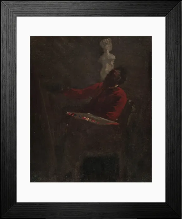 Framed Print : Carpeaux en veston rouge peignant dans son atelier, c.1865. Creator: Jean-Baptiste Carpeaux