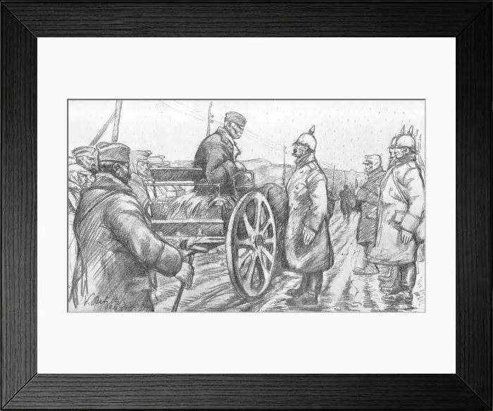 Framed Print : Le roi Pierre, quittant la Vieille-Serbie, interroge des prisonniers allemands qu'il... 1916. Creator: Vladimir Betzitch Framed Print : Le roi Pierre, quittant la Vieille-Serbie, interroge des prisonniers allemands qu'il... 1916. Creator: Vladimir Betzitch