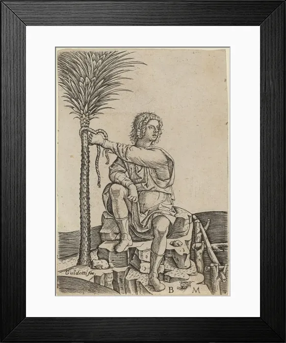 Framed Print : Man Seated by a Palm Tree, c. 1510 / 1515. Creator: Benedetto Montagna Framed Print : Man Seated by a Palm Tree, c. 1510 / 1515. Creator: Benedetto Montagna