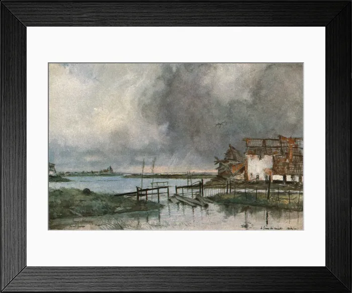 Framed Print : En Belgique; les inondations devant Saint-Georges. c1915. Creator: Francois Flameng Framed Print : En Belgique; les inondations devant Saint-Georges. c1915. Creator: Francois Flameng