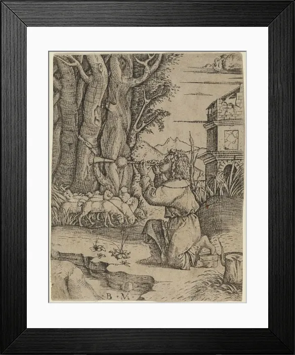 Framed Print : Shepherd with a Platerspiel, c. 1500 / 1515. Creator: Benedetto Montagna Framed Print : Shepherd with a Platerspiel, c. 1500 / 1515. Creator: Benedetto Montagna