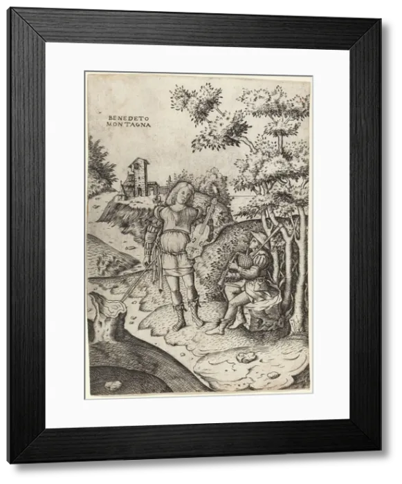 Framed Print : Apollo and Marsyas, c. 1515 / 1520. Creator: Benedetto Montagna Framed Print : Apollo and Marsyas, c. 1515 / 1520. Creator: Benedetto Montagna