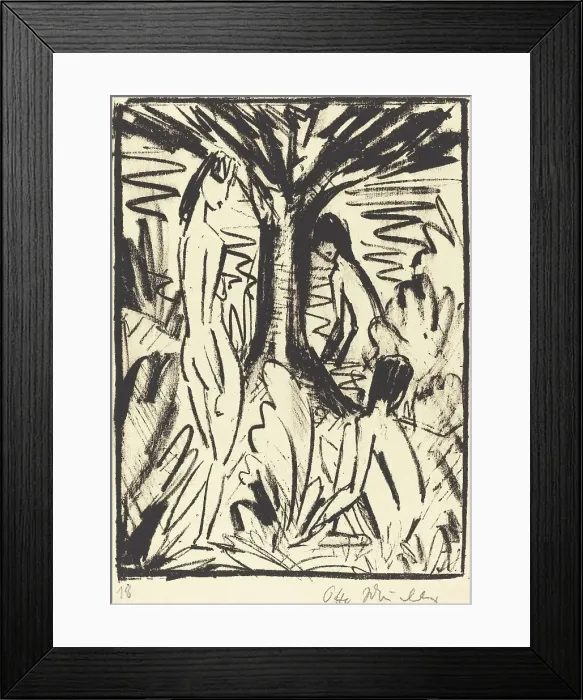 Framed Print : Standing, Sitting, and Bathing Girls near a Tree (Stehende, sitzendes und badendes...), 1920 / 1921. Creator: Otto Mueller Framed Print : Standing, Sitting, and Bathing Girls near a Tree (Stehende, sitzendes und badendes...), 1920 / 1921. Creator: Otto Mueller