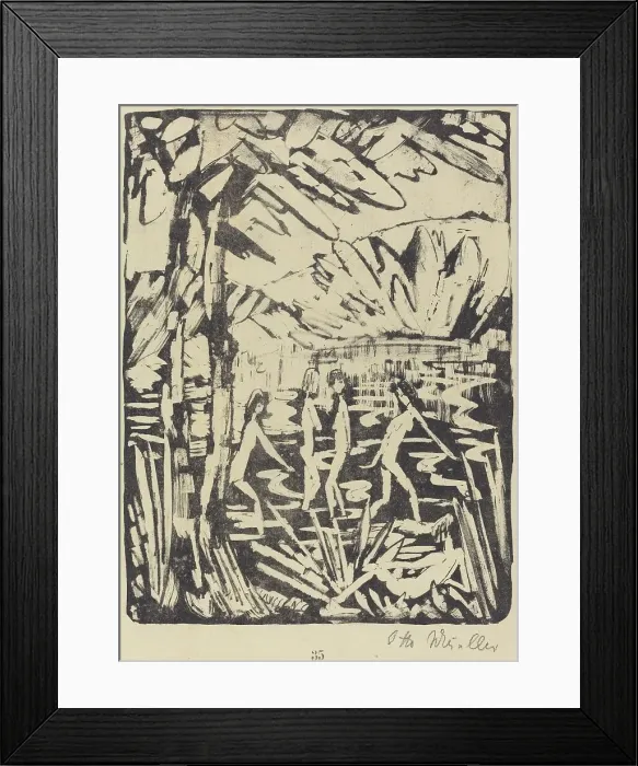 Framed Print : Five Girls at a Forest Pond (Funf Madchen am Waldteich), c. 1919. Creator: Otto Mueller Framed Print : Five Girls at a Forest Pond (Funf Madchen am Waldteich), c. 1919. Creator: Otto Mueller