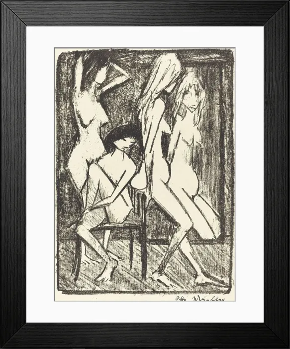 Framed Print : Three Girls in front of a Mirror (Drei Madchen vor dem Speigel), c. 1922. Creator: Otto Mueller Framed Print : Three Girls in front of a Mirror (Drei Madchen vor dem Speigel), c. 1922. Creator: Otto Mueller
