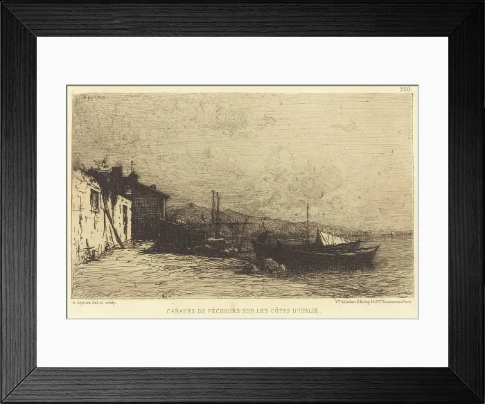 Framed Print : Cabanes de pecheurs sur les cotes d'Italie. Creator: Adolphe Appian Framed Print : Cabanes de pecheurs sur les cotes d'Italie. Creator: Adolphe Appian