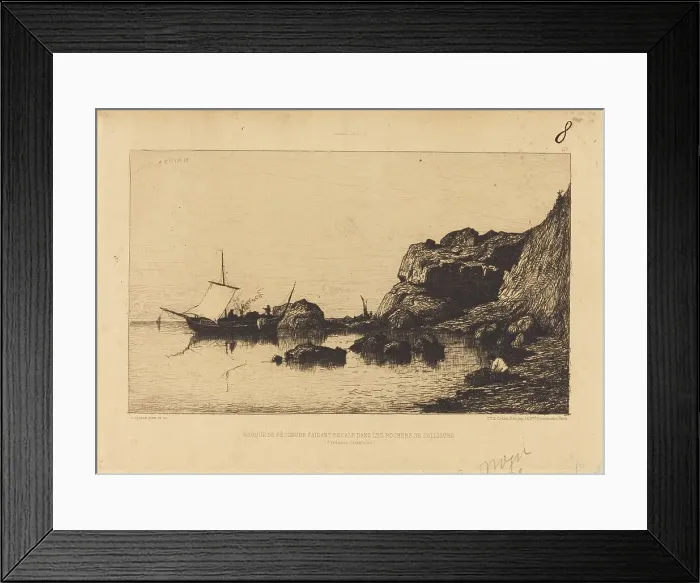 Framed Print : Barque de pecheurs faisant escale dans les rochers de Collioure. Creator: Adolphe Appian Framed Print : Barque de pecheurs faisant escale dans les rochers de Collioure. Creator: Adolphe Appian