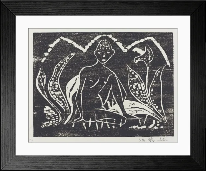 Framed Print : Nude Figure of a Boy in a Landscape (Knabe zwischen Blattpflanzen), 1912. Creator: Otto Mueller Framed Print : Nude Figure of a Boy in a Landscape (Knabe zwischen Blattpflanzen), 1912. Creator: Otto Mueller
