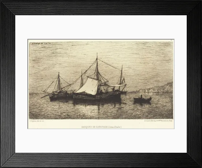 Framed Print : Barques de Cabotage. Creator: Adolphe Appian Framed Print : Barques de Cabotage. Creator: Adolphe Appian
