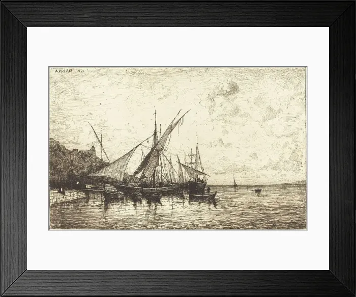 Framed Print : The Port of Monaco, 1873. Creator: Adolphe Appian Framed Print : The Port of Monaco, 1873. Creator: Adolphe Appian