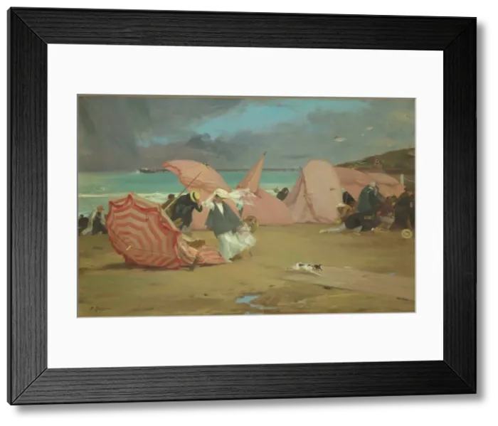 Framed Print : Coup de vent à Trouville (Gust of wind at Trouville), before 1907. Creator: Etcheverry, Hubert-Denis (1867-1952) Framed Print : Coup de vent à Trouville (Gust of wind at Trouville), before 1907. Creator: Etcheverry, Hubert-Denis (1867-1952)