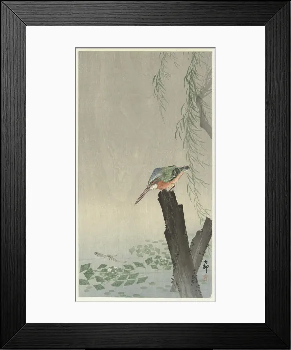 Framed Print : Kingfisher on tree stump. Creator: Ohara, Koson (1877-1945) Framed Print : Kingfisher on tree stump. Creator: Ohara, Koson (1877-1945)