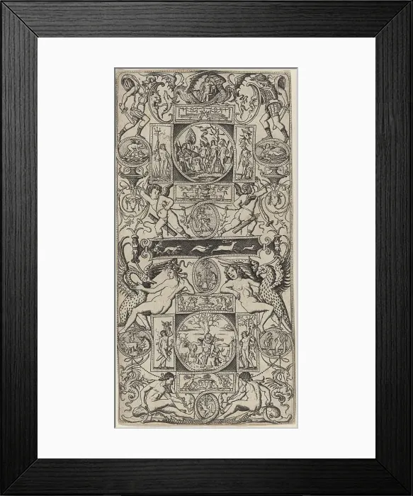 Framed Print : Ornament Panel with Orpheus and the Judgment of Paris, c. 1507. Creator: Nicoletto da Modena Framed Print : Ornament Panel with Orpheus and the Judgment of Paris, c. 1507. Creator: Nicoletto da Modena
