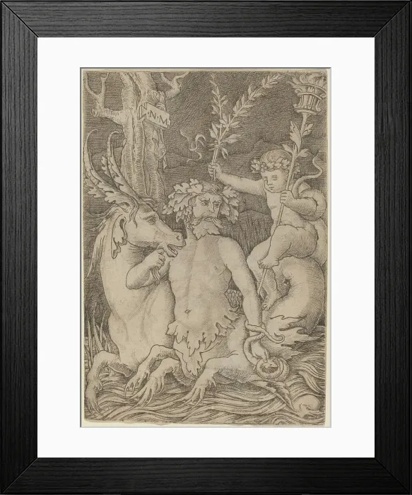 Framed Print : Triton Carrying a Child, c. 1507. Creator: Nicoletto da Modena Framed Print : Triton Carrying a Child, c. 1507. Creator: Nicoletto da Modena
