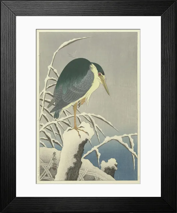 Framed Print : Heron in snow, 1920-1930. Creator: Ohara, Koson (1877-1945) Framed Print : Heron in snow, 1920-1930. Creator: Ohara, Koson (1877-1945)