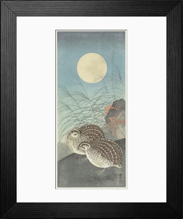 Framed Print : Two quail at full moon. Creator: Ohara, Koson (1877-1945) Framed Print : Two quail at full moon. Creator: Ohara, Koson (1877-1945)