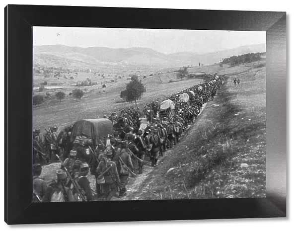 Les Mouvements de l'armee Serbe en Octobre; les retraite en bon ordre sur Prichtina. 1916. Creator: Vladimir Betzitch