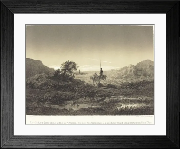 Framed Print : Dijolé D. Quijote: sancho amigo, la noche se nos va entrando... c. 1855. Creator: Célestin Nanteuil Framed Print : Dijolé D. Quijote: sancho amigo, la noche se nos va entrando... c. 1855. Creator: Célestin Nanteuil