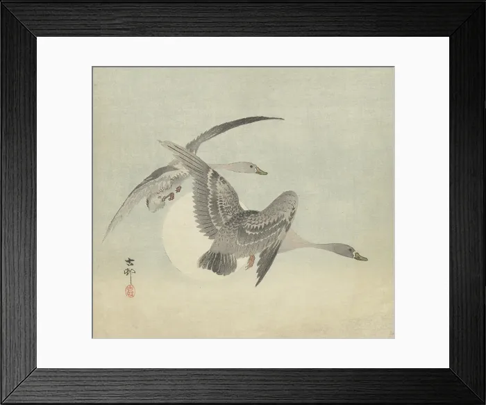 Framed Print : Two geese in flight. Creator: Ohara, Koson (1877-1945) Framed Print : Two geese in flight. Creator: Ohara, Koson (1877-1945)