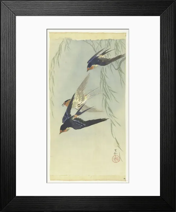 Framed Print : Three birds in full flight. Creator: Ohara, Koson (1877-1945) Framed Print : Three birds in full flight. Creator: Ohara, Koson (1877-1945)