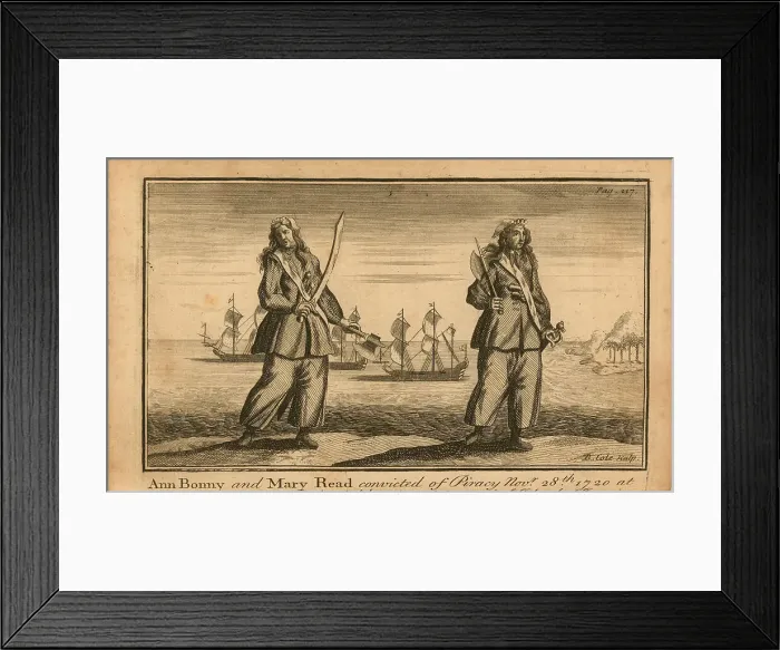 Framed Print : Pirates of the Caribbean: Ann Bonny and Mary Read convicted of Piracy, November 28th, 1720... 1724. Creator: Cole, B. (active 1720-1754) Framed Print : Pirates of the Caribbean: Ann Bonny and Mary Read convicted of Piracy, November 28th, 1720... 1724. Creator: Cole, B. (active 1720-1754)