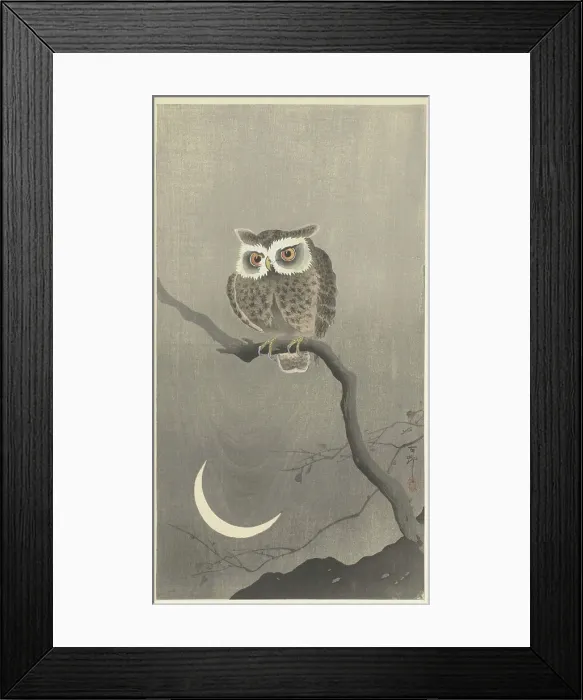 Framed Print : Long-eared owl on bare tree branch. Creator: Ohara, Koson (1877-1945) Framed Print : Long-eared owl on bare tree branch. Creator: Ohara, Koson (1877-1945)