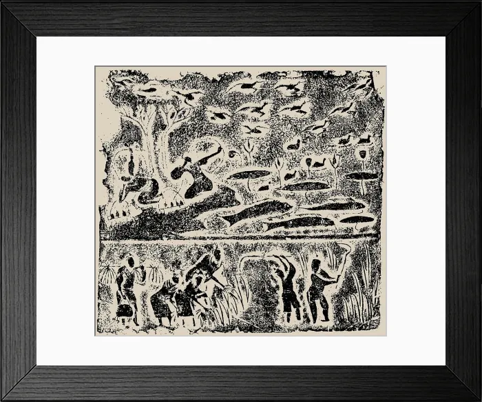 Framed Print : The rubbing from the Brick Relief with Harvesting, Fishing and Hunting Scene, 25-220. Creator: Central Asian Art Framed Print : The rubbing from the Brick Relief with Harvesting, Fishing and Hunting Scene, 25-220. Creator: Central Asian Art