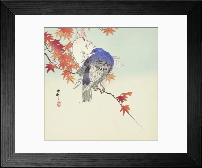 Framed Print : Two pigeons on autumnal branch. Creator: Ohara, Koson (1877-1945) Framed Print : Two pigeons on autumnal branch. Creator: Ohara, Koson (1877-1945)