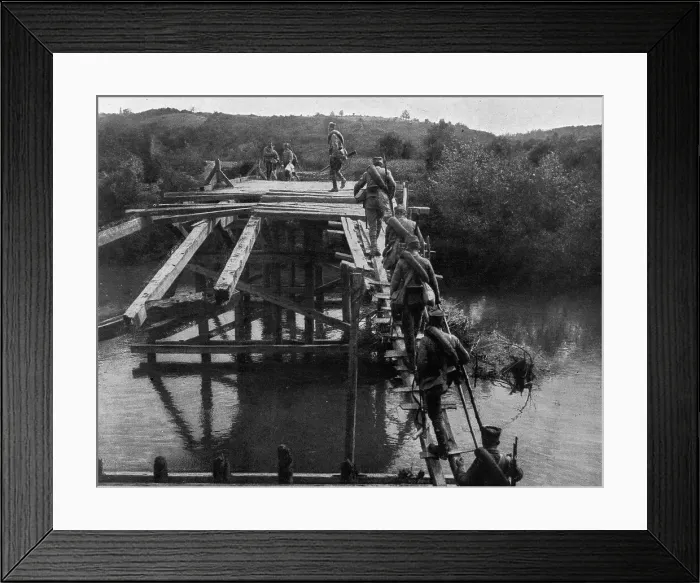 Framed Print : Avec l'armee Serbe sur le Front Nord; Un pont sur la Koloubara qui fut pris et repris... 1916. Creator: Vladimir Betzitch Framed Print : Avec l'armee Serbe sur le Front Nord; Un pont sur la Koloubara qui fut pris et repris... 1916. Creator: Vladimir Betzitch