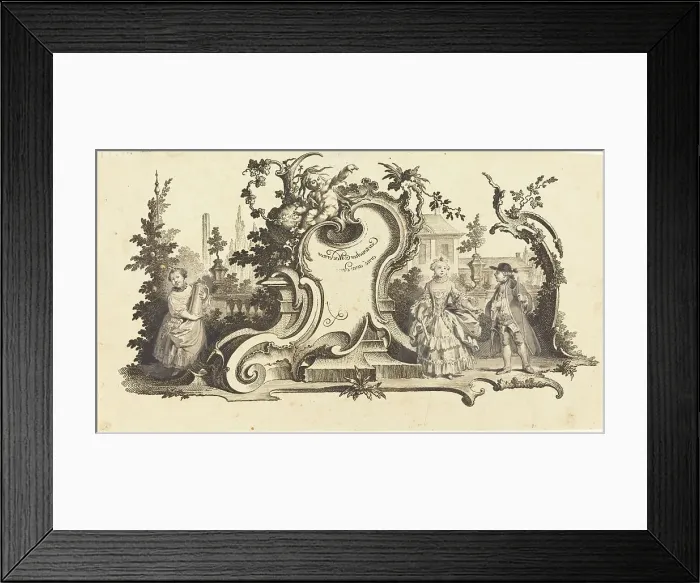 Framed Print : Cartouches Modernes orné avec des [diferentes Figures] (Plate VI-1 from the set). Creator: Johann Esaias Nilson