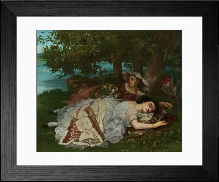 Framed Print : Les demoiselles des bords de la Seine (été), 1857. Creator: Gustave Courbet Framed Print : Les demoiselles des bords de la Seine (été), 1857. Creator: Gustave Courbet