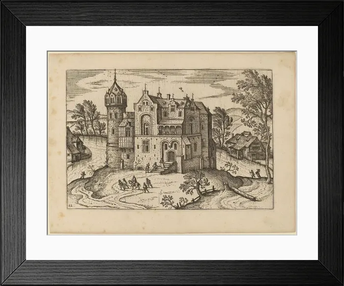 Framed Print : Castle by a River, published in or before 1676. Creator: Unknown Framed Print : Castle by a River, published in or before 1676. Creator: Unknown