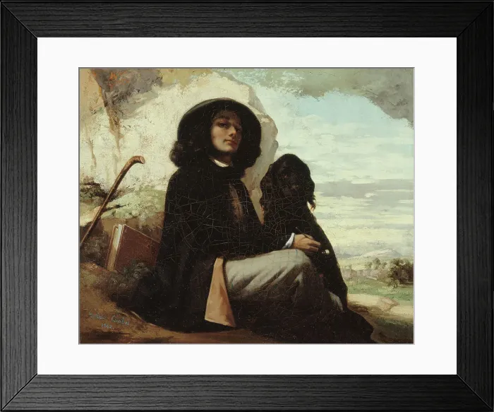 Framed Print : Autoportrait dit Courbet au chien noir, between 1842 and 1844. Creator: Gustave Courbet