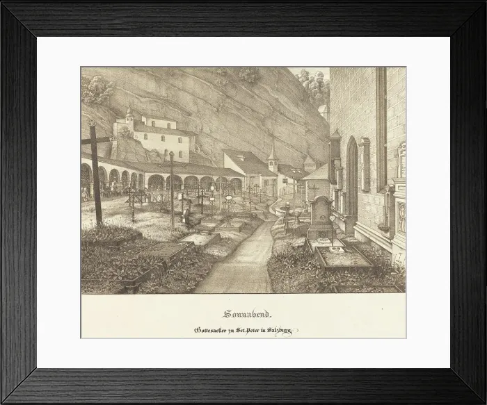 Framed Print : Sonnabend - Gottesacker zu St. Peter in Salzburg (Saturday - Graveyard of St. Peter's...), 1823. Creator: Ferdinand Olivier Framed Print : Sonnabend - Gottesacker zu St. Peter in Salzburg (Saturday - Graveyard of St. Peter's...), 1823. Creator: Ferdinand Olivier