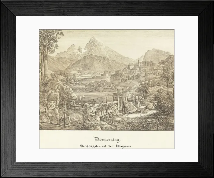 Framed Print : Donnerstag - Berchtesgaden und der Watzmann (Thursday - Berchtesgaden and the...), 1823. Creator: Ferdinand Olivier Framed Print : Donnerstag - Berchtesgaden und der Watzmann (Thursday - Berchtesgaden and the...), 1823. Creator: Ferdinand Olivier