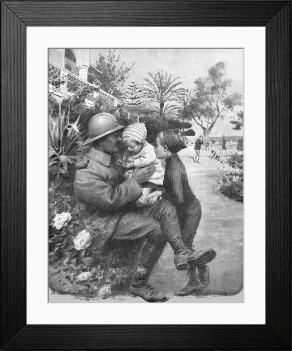 Framed Print : Les Orphelins de la guerre sur la Cote D'Azur; un permissionnaire du Nord...1916. Creator: L Sabattier Framed Print : Les Orphelins de la guerre sur la Cote D'Azur; un permissionnaire du Nord...1916. Creator: L Sabattier