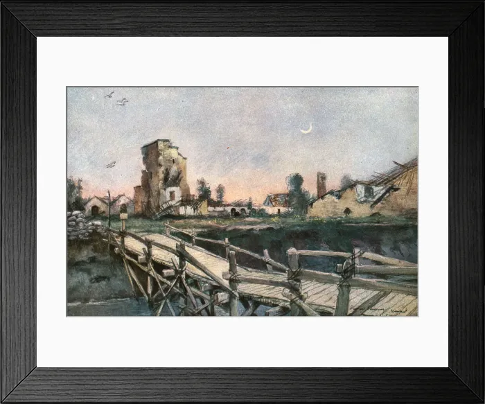 Framed Print : La Tour des Templiers et le canal de Furnes a Nieuport. c1915. Creator: Unknown Framed Print : La Tour des Templiers et le canal de Furnes a Nieuport. c1915. Creator: Unknown