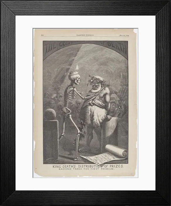 Framed Print : King Death's Distribution of Prizes. Bacchus Takes the First Premium. 1870. Creator: Thomas Nast Framed Print : King Death's Distribution of Prizes. Bacchus Takes the First Premium. 1870. Creator: Thomas Nast