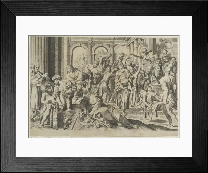 Framed Print : Saint Roch at right distributing alms to a group of people gathered around him, ca. 1600-1640. Creator: Anon Framed Print : Saint Roch at right distributing alms to a group of people gathered around him, ca. 1600-1640. Creator: Anon