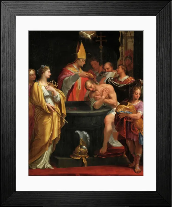Framed Print : The baptism of Clovis, 1676. Creator: Hellart (Hélart), Jean (1618-1685) Framed Print : The baptism of Clovis, 1676. Creator: Hellart (Hélart), Jean (1618-1685)