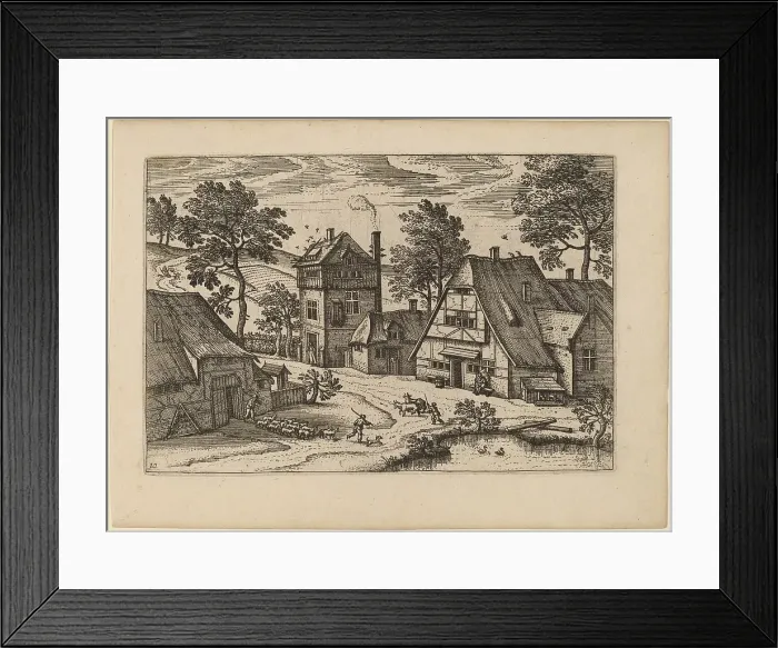 Framed Print : Village with Pond, published in or before 1676. Creator: Unknown Framed Print : Village with Pond, published in or before 1676. Creator: Unknown