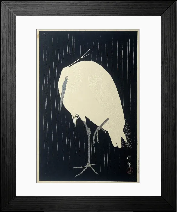 Framed Print : Egret in the rain, 1925-1936. Creator: Ohara, Koson (1877-1945) Framed Print : Egret in the rain, 1925-1936. Creator: Ohara, Koson (1877-1945)