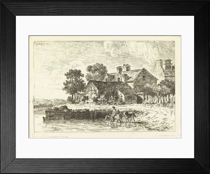 Framed Print : Horses Being Led to Water on a Winding Riverbank, 1771. Creator: Nicolas Perignon Framed Print : Horses Being Led to Water on a Winding Riverbank, 1771. Creator: Nicolas Perignon