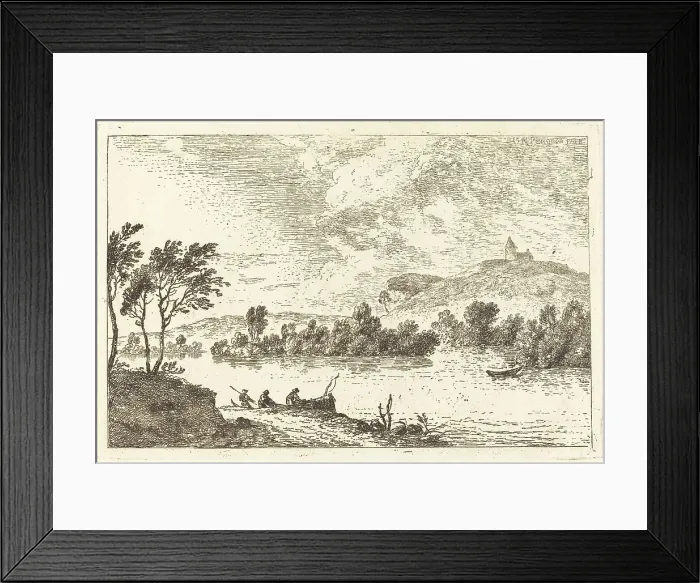 Framed Print : River Landscape with Figures and a Boat at Water's Edge, 1768. Creator: Nicolas Perignon Framed Print : River Landscape with Figures and a Boat at Water's Edge, 1768. Creator: Nicolas Perignon
