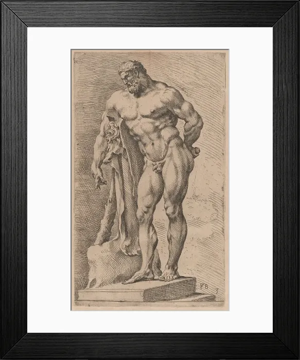 Framed Print : The Farnese Hercules, three-quarter view turned to left [plate 3], 1638. Creator: François Perrier