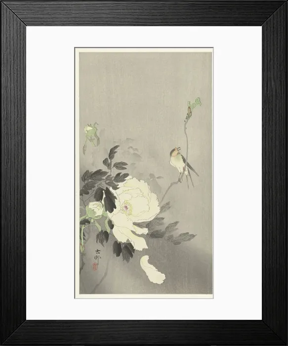 Framed Print : Bird and peony, 1920-1930. Creator: Ohara, Koson (1877-1945) Framed Print : Bird and peony, 1920-1930. Creator: Ohara, Koson (1877-1945)