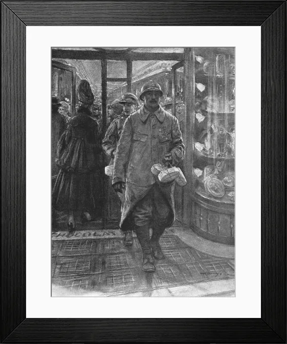 Framed Print : La treve des confiseurs; L'homme des tranchees, venu a Paris en permission de... 1916. Creator: J Simont Framed Print : La treve des confiseurs; L'homme des tranchees, venu a Paris en permission de... 1916. Creator: J Simont